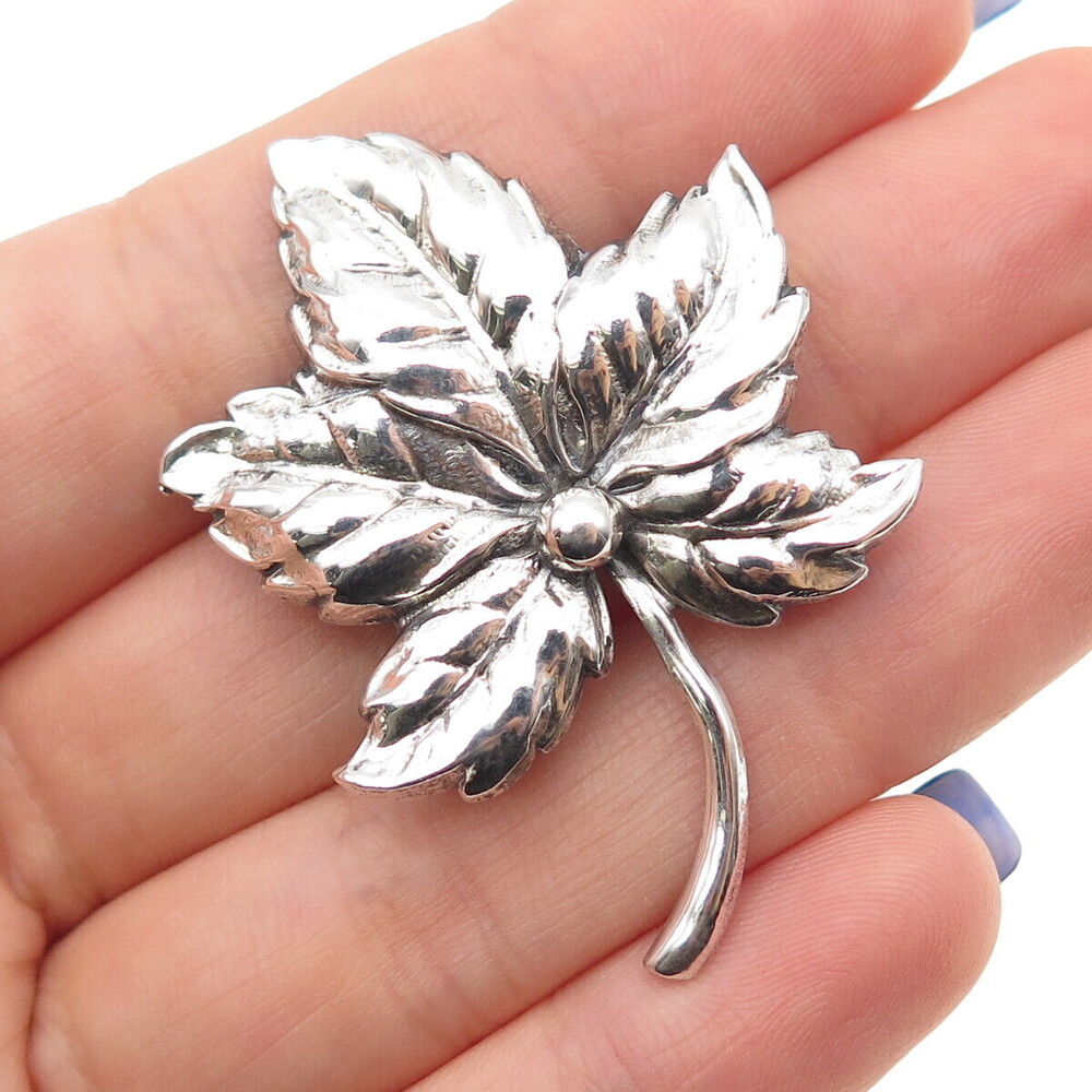 BEAU 925 Sterling Silver Vintage Floral Leaf Oxidized Pin Brooch